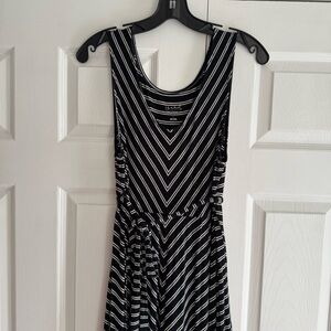 Isabel Maternity Black and White Striped Midi Dress